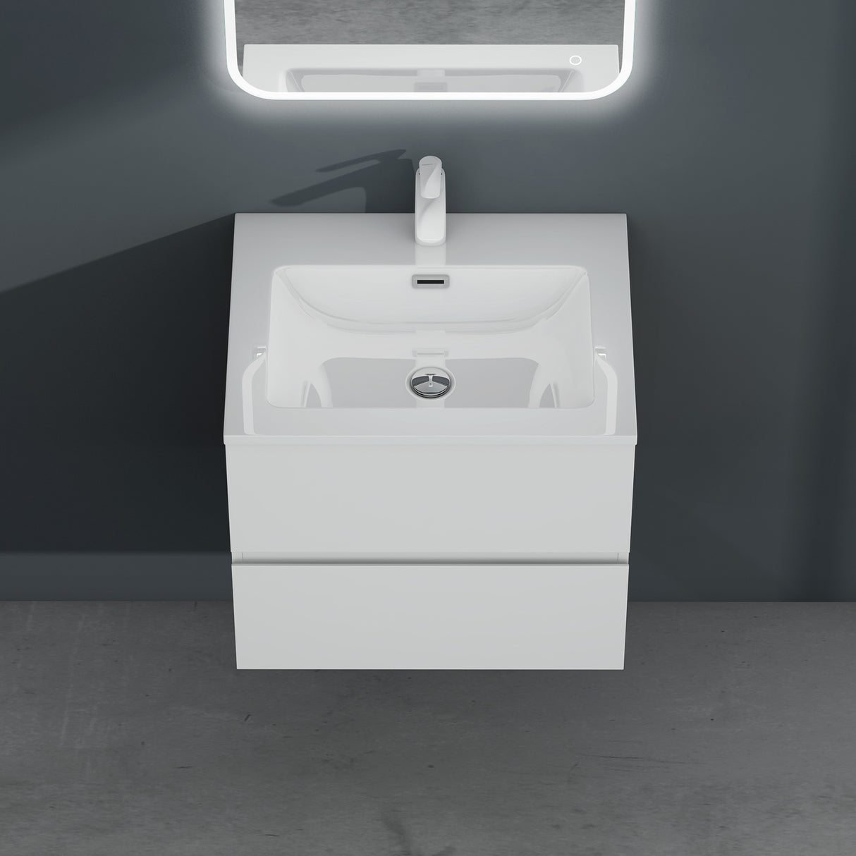 glasvilla Mobile Bagno Sospeso con 2 Cassetti Soft-close Mobiletto Bagno Include Lavabo da Marmo Fuso Aqualis