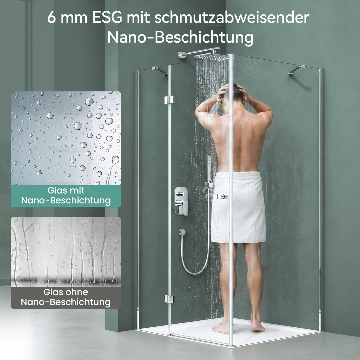 glasvilla Cabine de Douche en Verre de Sécurité 6mm avec Revêtement NANO Facile à Nettoyer Paroi de Douche Cloison de Douche R05K