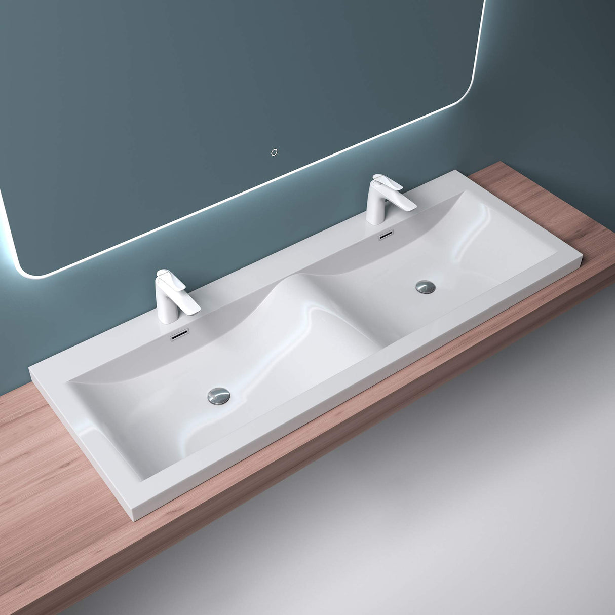 glasvilla lavabo de encastre lavabo 2 tinas mineral de resina rectangular 2 orificios para grifos función de desbordamiento Col03