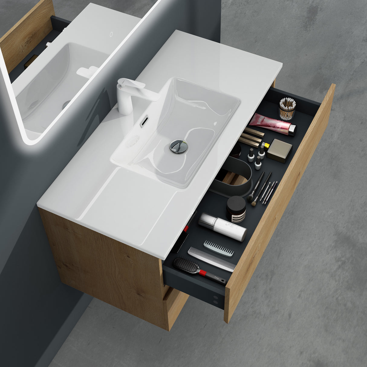 glasvilla Mobile Bagno Sospeso con 2 Cassetti Soft-close Mobiletto Bagno Include Lavabo da Marmo Fuso Aqualis