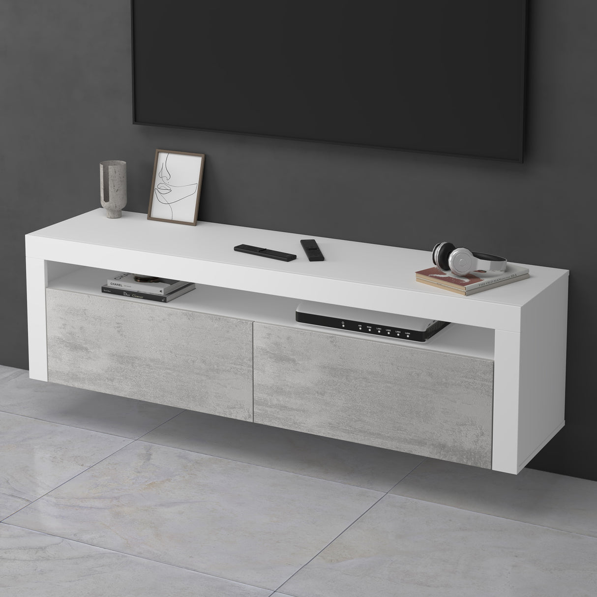 glasvilla Mobile TV per Televisore 160x40x46cm Armadietto per TV con 2 Ante Armadietto Basso Soft-close per Soggiorno, Sala da Pranzo, Camera da Letto Fernsehschrank01