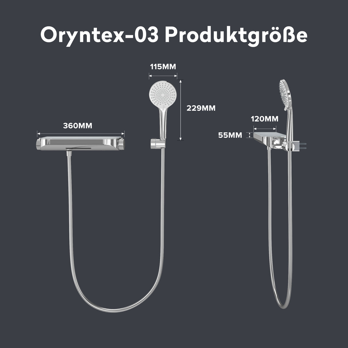 glasvilla Thermostat Badewannenarmatur mit Handbrause Wannenarmatur Wannenthermostat 4 Strahlarten Wandarmatur für Badewanne aus Messing inkl. Brauseschlauch Duschsystem8 Oryntex-03