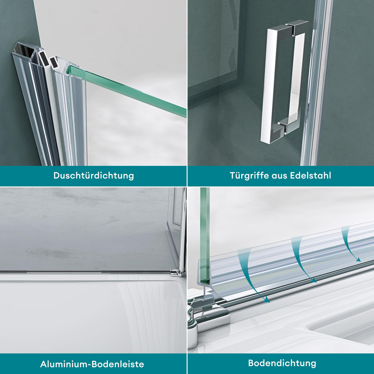 glasvilla Puerta de ducha Puerta de nicho Ducha Separación de ducha Cabina de ducha Puerta oscilante 180° vidrio de seguridad ESG con mecanismo de elevación y descenso vidrio claro y satinado rayas Teramo24K+MS D Nuevo
