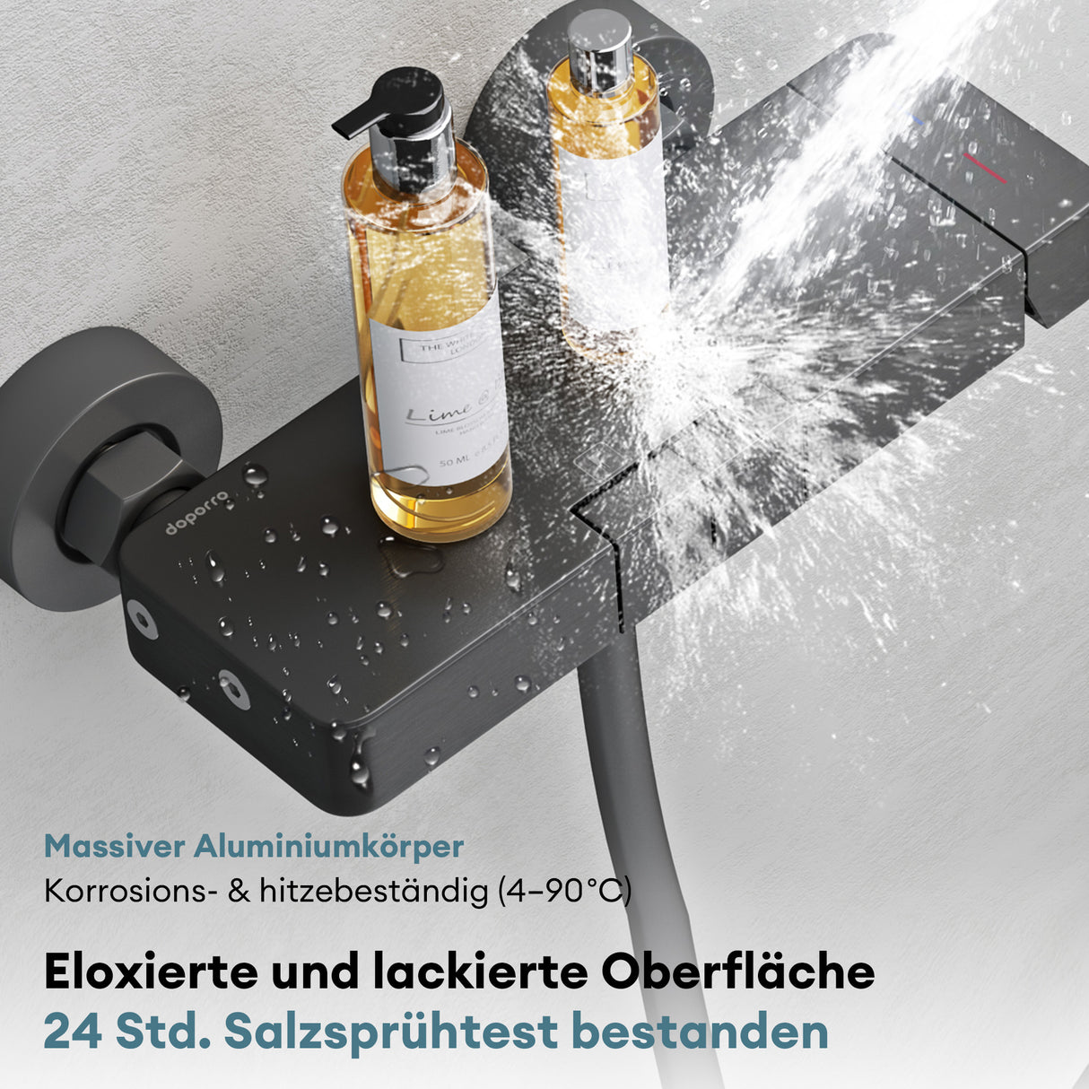 Système de douche Glasvilla avec pommeau de douche effet pluie, 3 jets, pommeau de douche réglable en hauteur avec bec inférieur en aluminium, système de douche 10