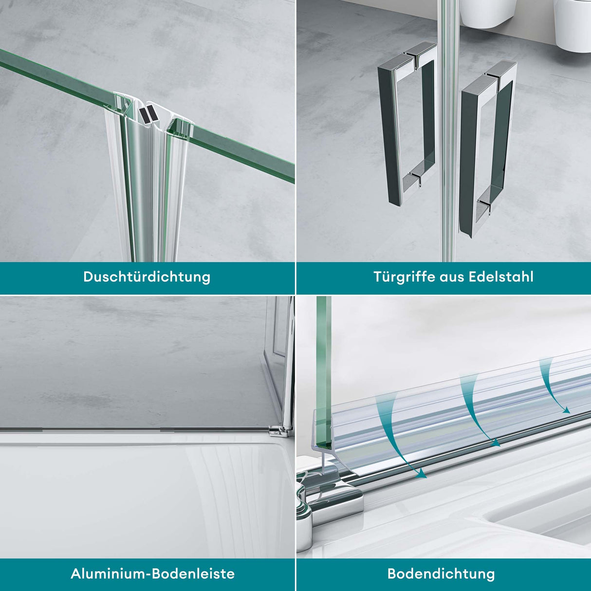 glasvilla Puerta de ducha Puerta de nicho ducha Separación de ducha Cabina de ducha Puerta oscilante 180° Doble puerta 6mm ESG Recubrimiento Nano Vidrio claro/Satinado Rayas/Vollsatiniert con mecanismo de elevación y descenso Teramo24K+MS+VS