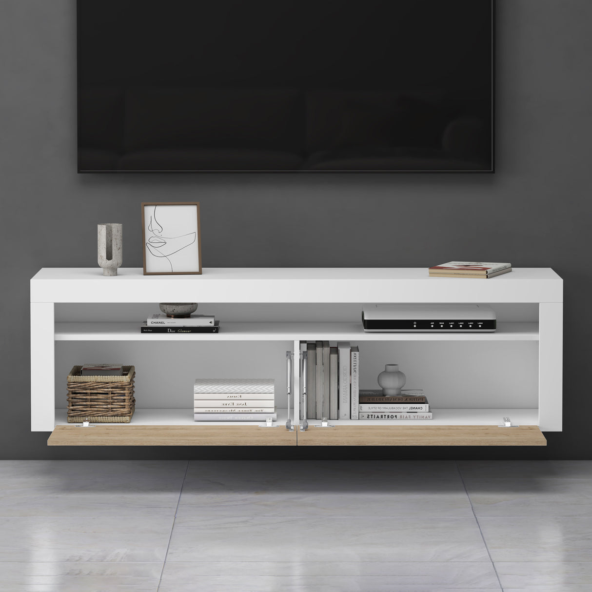 glasvilla Mobile TV per Televisore 160x40x46cm Armadietto per TV con 2 Ante Armadietto Basso Soft-close per Soggiorno, Sala da Pranzo, Camera da Letto Fernsehschrank01