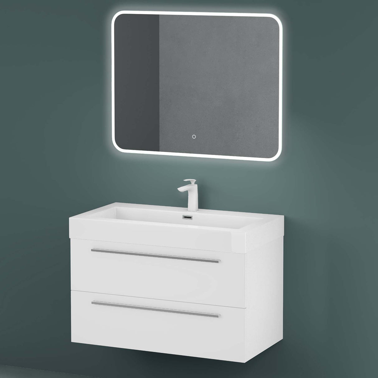 Ensemble de meubles de salle de bain Glasvilla comprenant un meuble-lavabo avec meuble bas et vasque en fonte minérale Quadratto