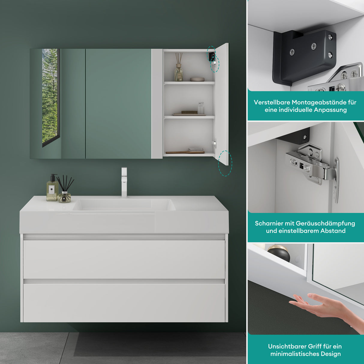 glasvilla Spiegelschrank con puertas de espejo armario de baño armario colgante espejo de baño Spiegelschrank-02