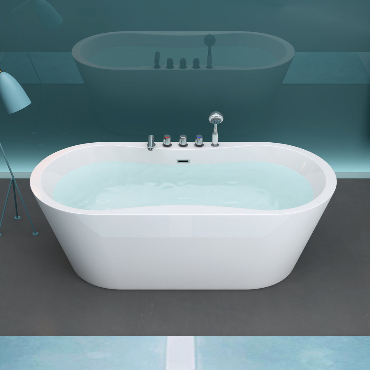 glasvilla Bañera Independiente Rectangular Acrílico Sanitario con Grifería Bañera de Pie