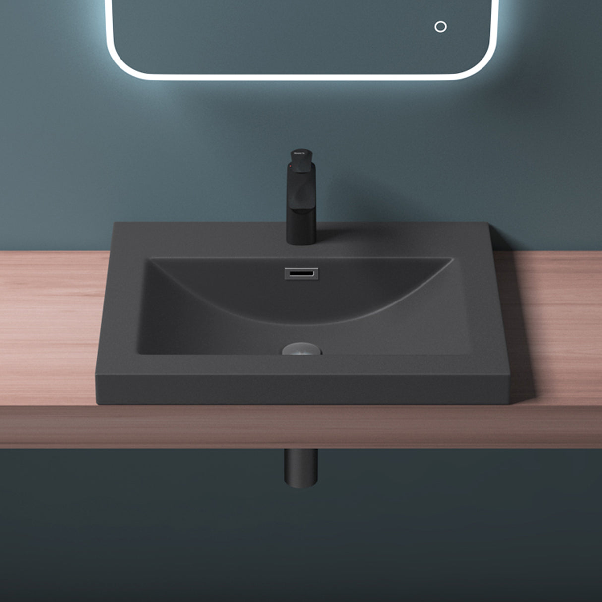 glasvilla lavabo lavabo empotrado cuenco de lavabo mueble de lavabo mineral rectangular 1 orificio para grifo función de desbordamiento Col01