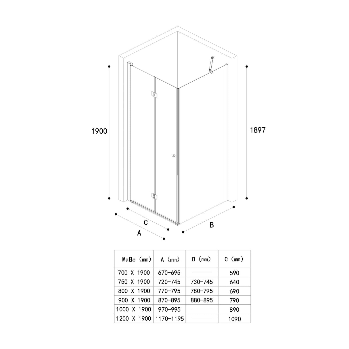 Box doccia Galsvilla con porta pieghevole a 180° e pieghevole con meccanismo di sollevamento e abbassamento effetto loto NANO ingresso angolare R27