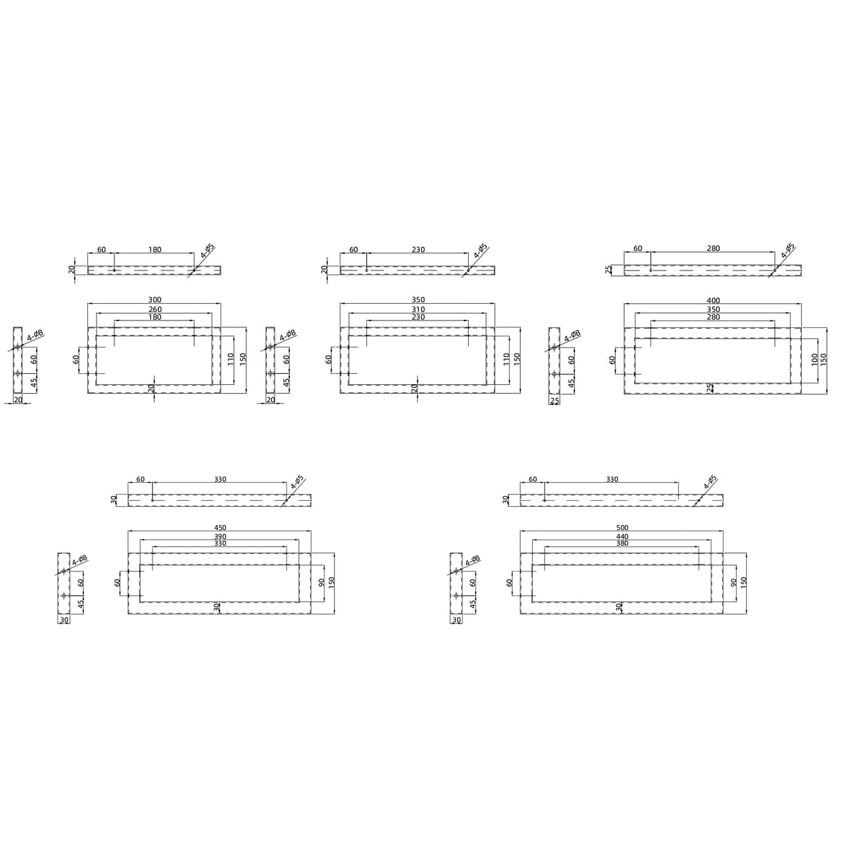 glasvilla Diseño Consola de Pared de Acero Inoxidable Soporte para Lavabo 2 Piezas WH01