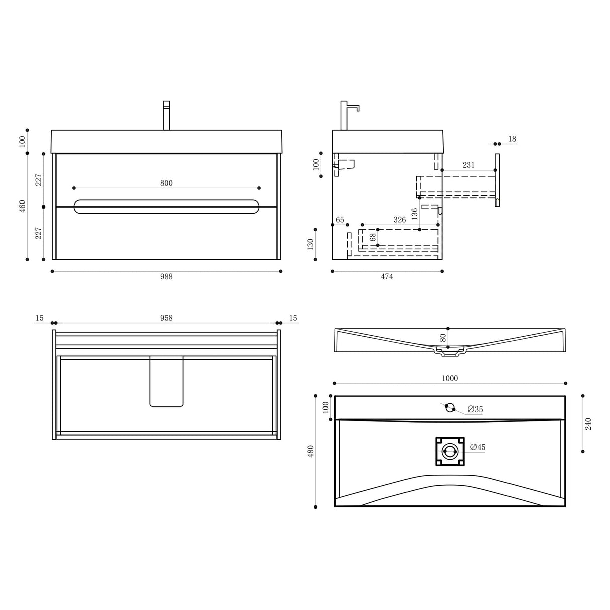 conjunto de muebles de baño glasvilla mueble de lavabo con cajones de cierre suave incluido lavabo de mineral Yoga