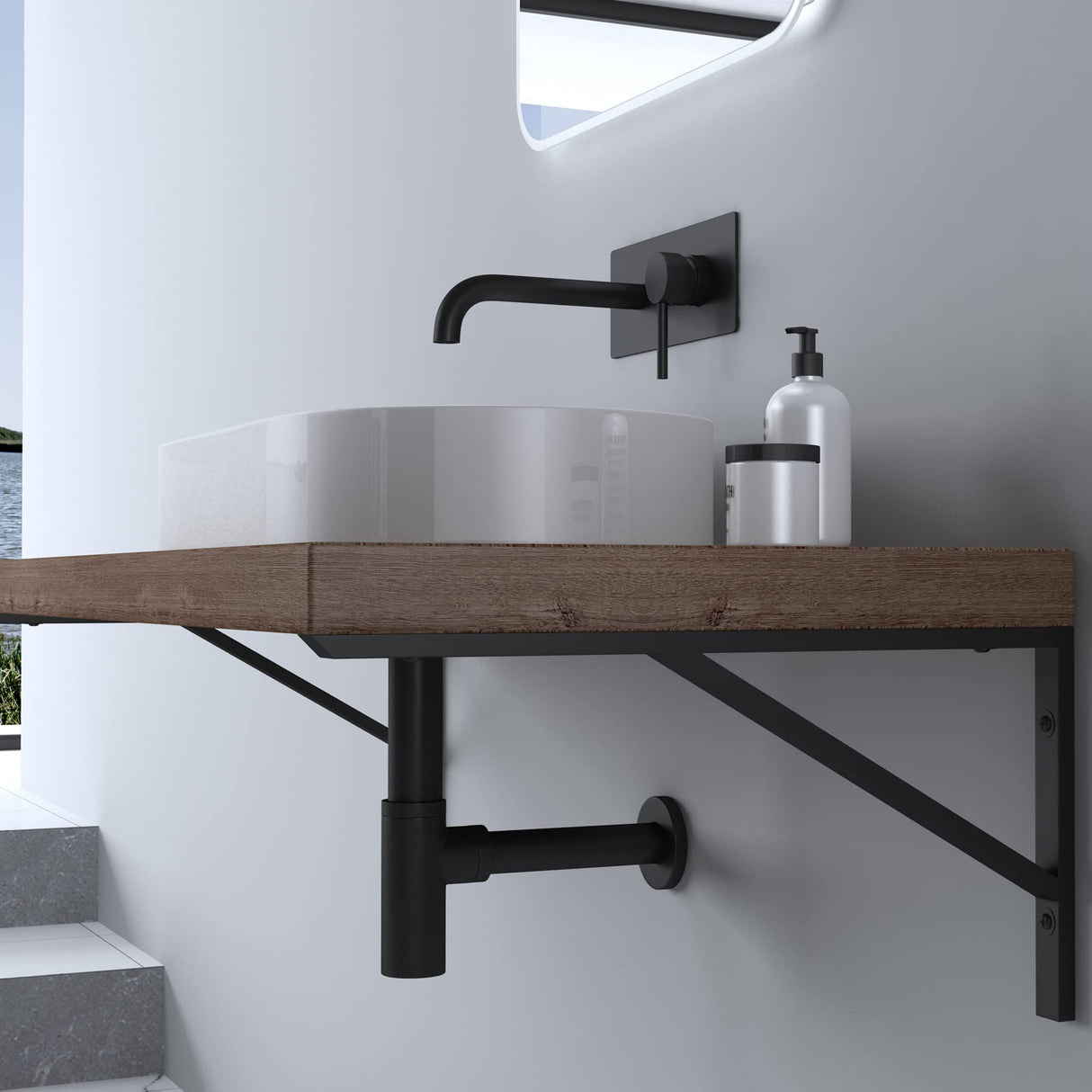 glasvilla Design Consola de Pared de Acero Inoxidable Soporte para Lavabo WH02