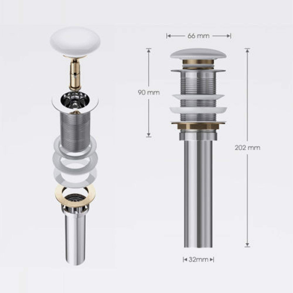 glasvilla Piletta di Scarico Valvola di Scarico Apertura Push Open Tappo per Lavabi DIN