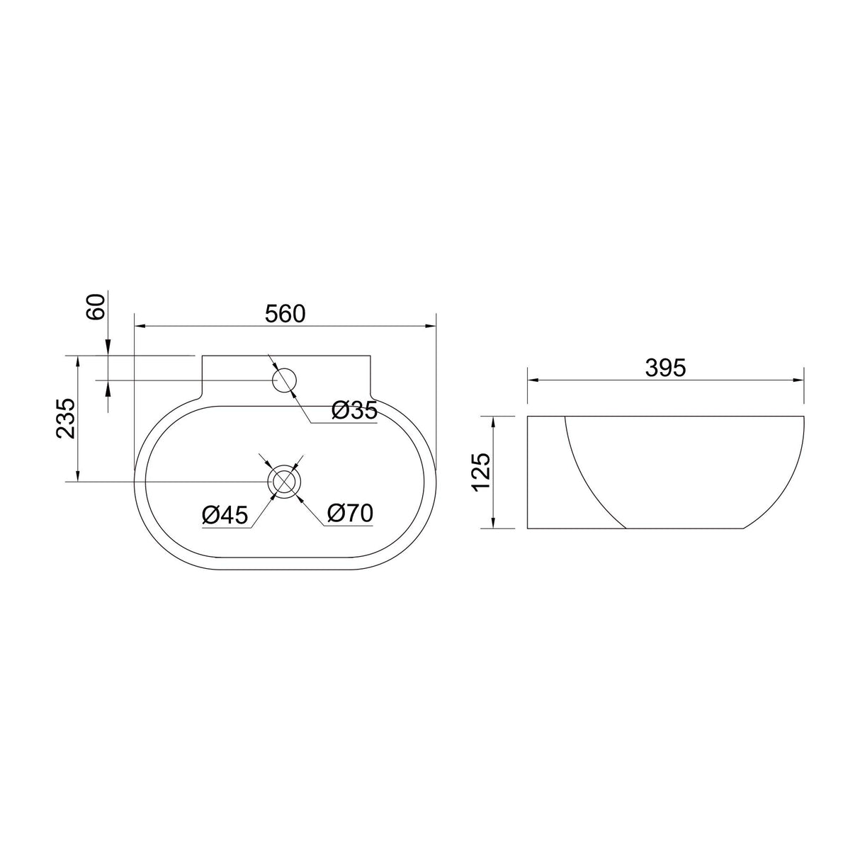 Lavabo Glasvilla da appoggio, lavabo sospeso, LTH: 56x39,5x12,5cm, bianco, in ceramica, con nanorivestimento incluso Brüssel899