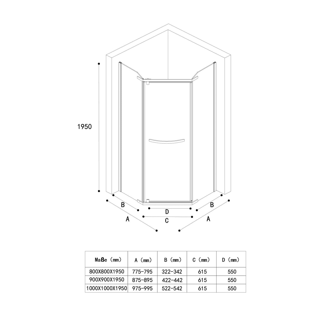 glasvilla Box Doccia Angolare Cabina Bagno in Vetro 8 mm Cabina Doccia Pentagonale in Vetro di Scurezza ESG con Piatto Doccia Ravenna08