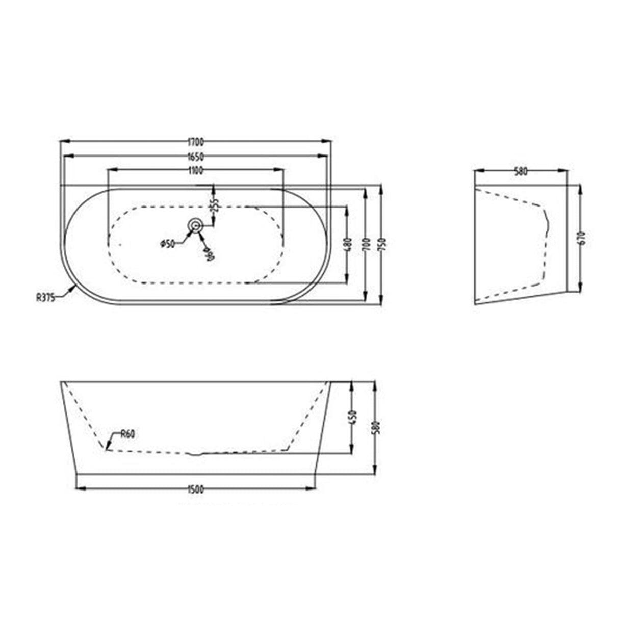 glasvilla Bañera Independiente Acrílico Ovalada Bañera de Acrílico de Pie incl. Kit de Drenaje Pop Up Blanco