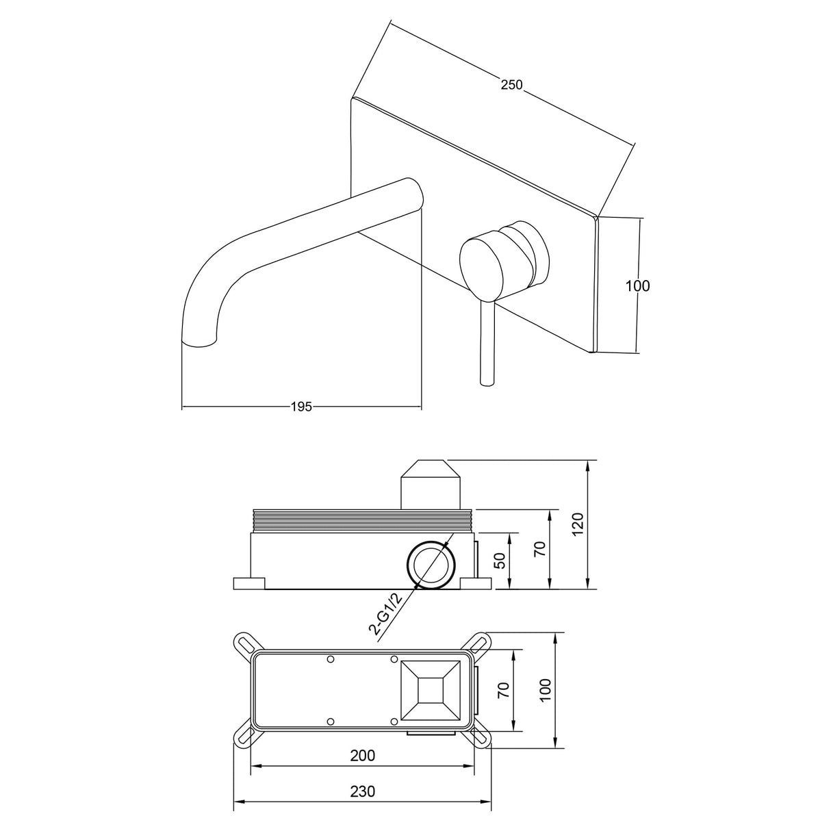 glasvilla Miscelatore per Lavabo a Muro Rubinetto Lavabo a Parete per bagno con Corpo a Incasso