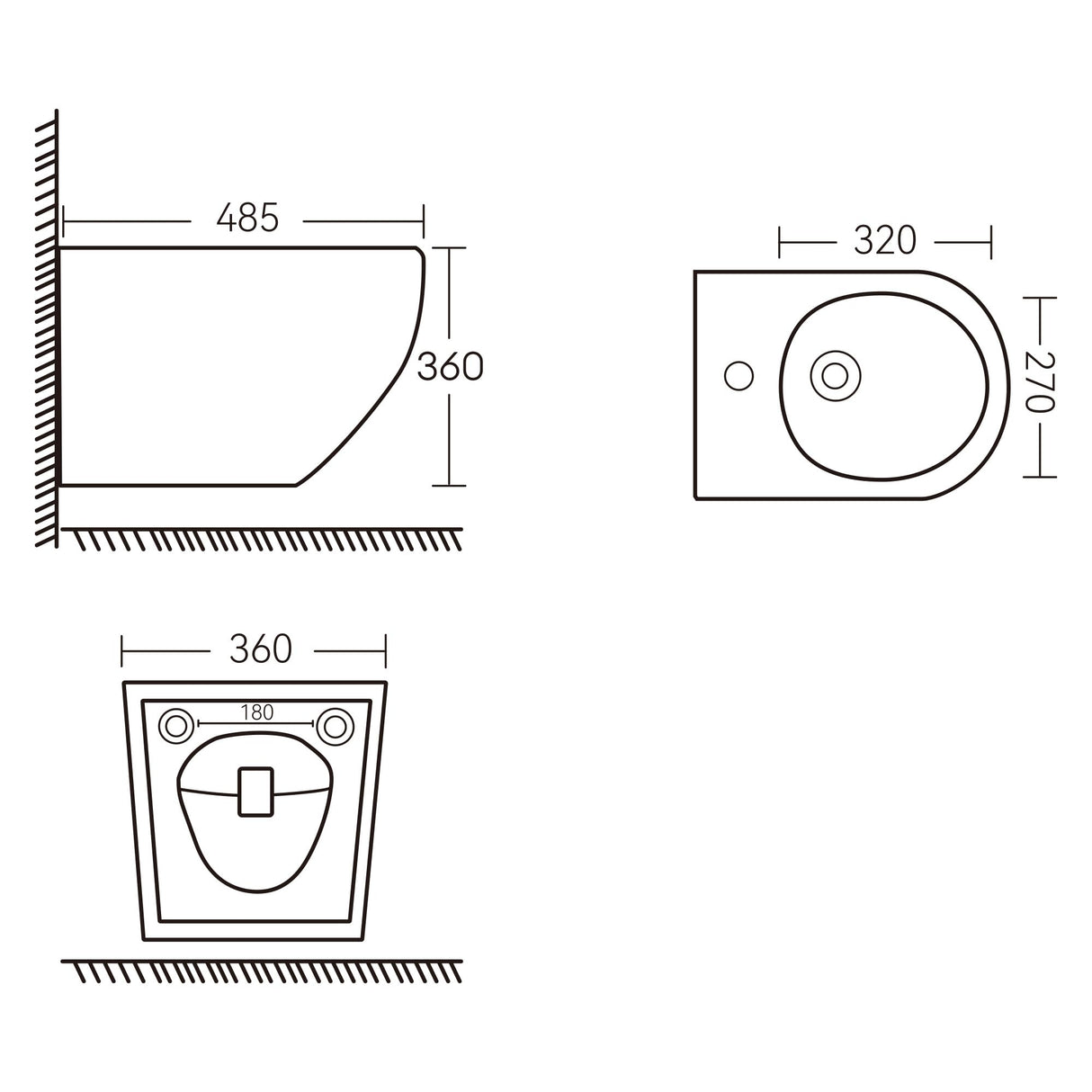 glasvilla Sanitari Bidet Sospeso Sanitari Bagno in Ceramica Superficie Antisporco con un Foro per la Rubinetteria Düren179