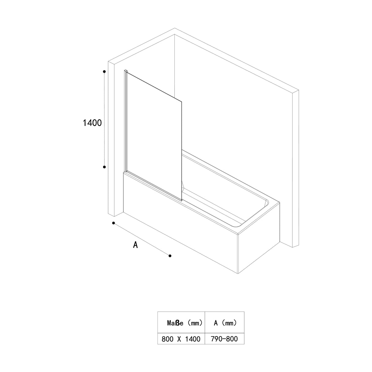 glasvilla Duschwand para bañera Bañerawand vidrio de seguridad con sellado NANO mampara de bañera accesorio de bañera 80x140cm Cortona201