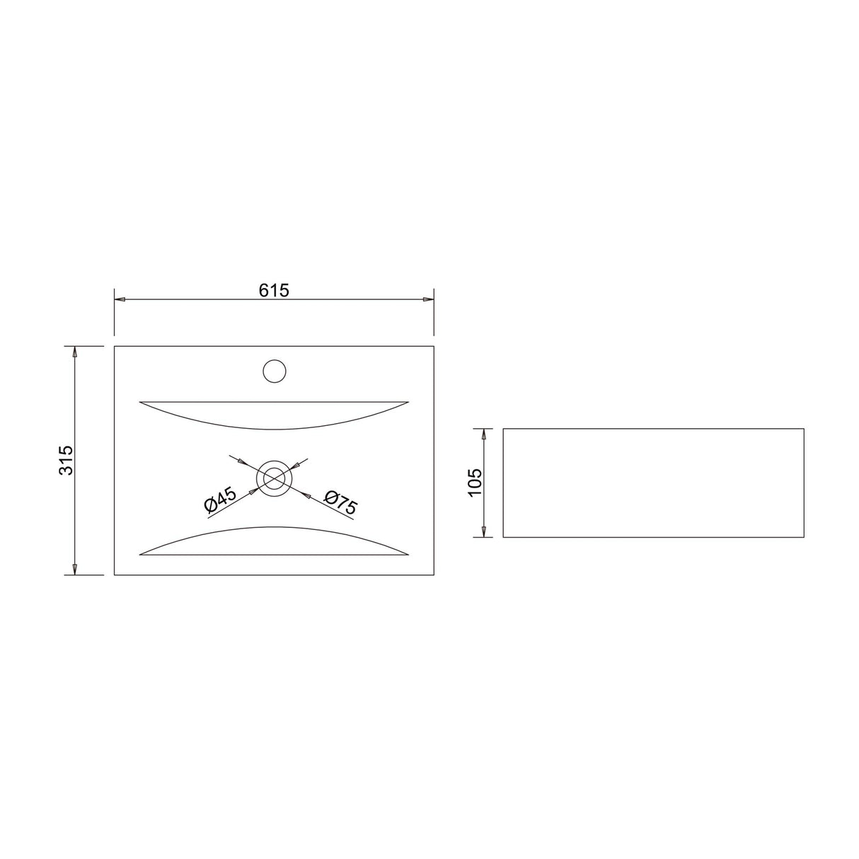 lavabo suspendido sobre encimera baño | rectangular | blanco brillante | 62x32x12cm | cerámica | 1 orificio para grifo Brüssel118G