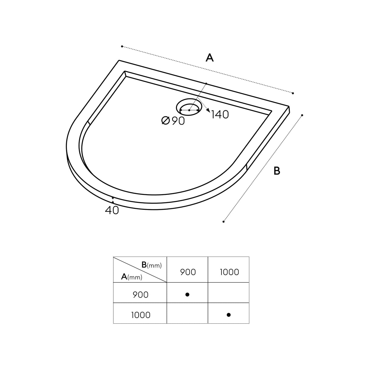 Receveur de douche Glasvilla en acrylique, forme : demi-cercle, Faro4