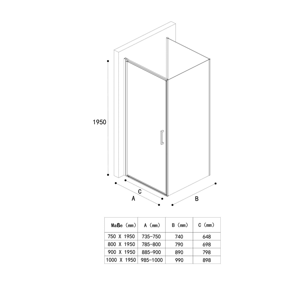glasvilla Duschkabine U-Form Ducha Duschabtrennung 8mm ESG-Sicherheitsglas Klarglas con recubrimiento Nano Ravenna36UK