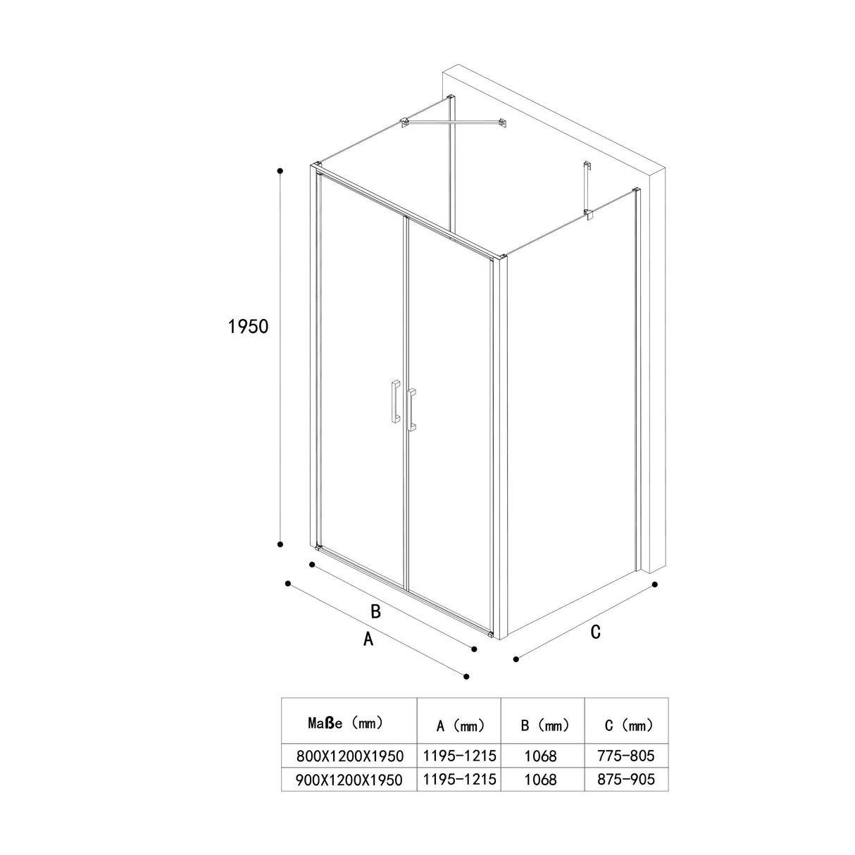 Cabine de douche Glasvilla, cadre en aluminium, verre de sécurité trempé, verre clair, double porte Ravenna50K