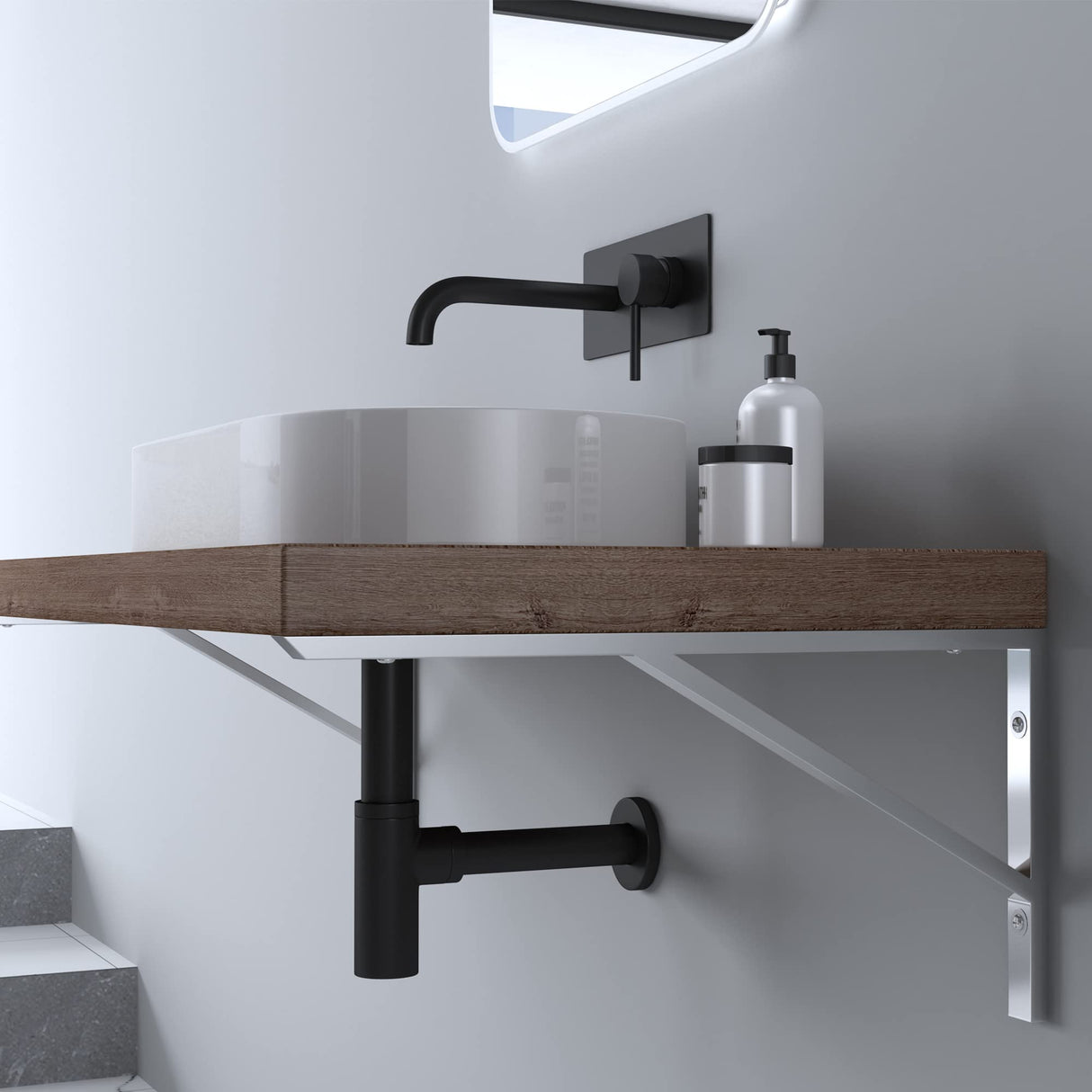 glasvilla Design Consola de Pared de Acero Inoxidable Soporte para Lavabo WH02