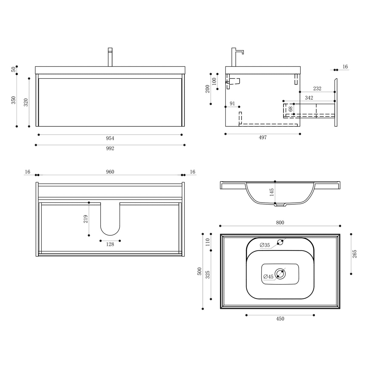 conjunto de muebles de baño glasvilla mueble bajo lavabo con lavabo de mineral Salerno