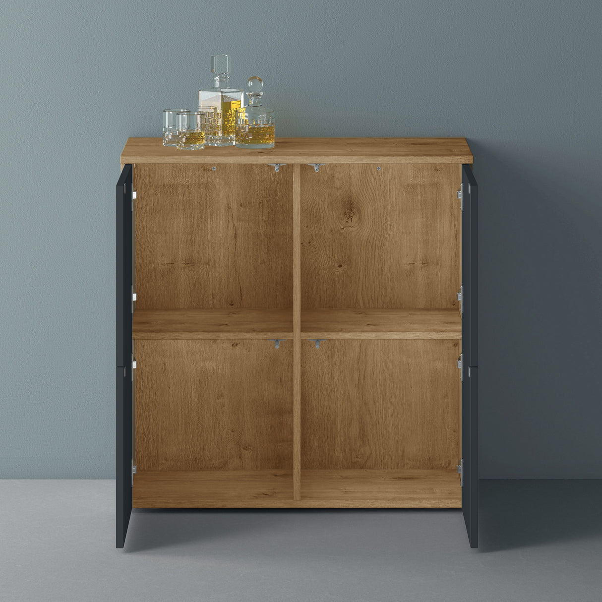 glasvilla Mobile Contenitore con 4 ante e 4 vani per Soggiorno, Sala da Pranzo, Camera da Letto Schrank04