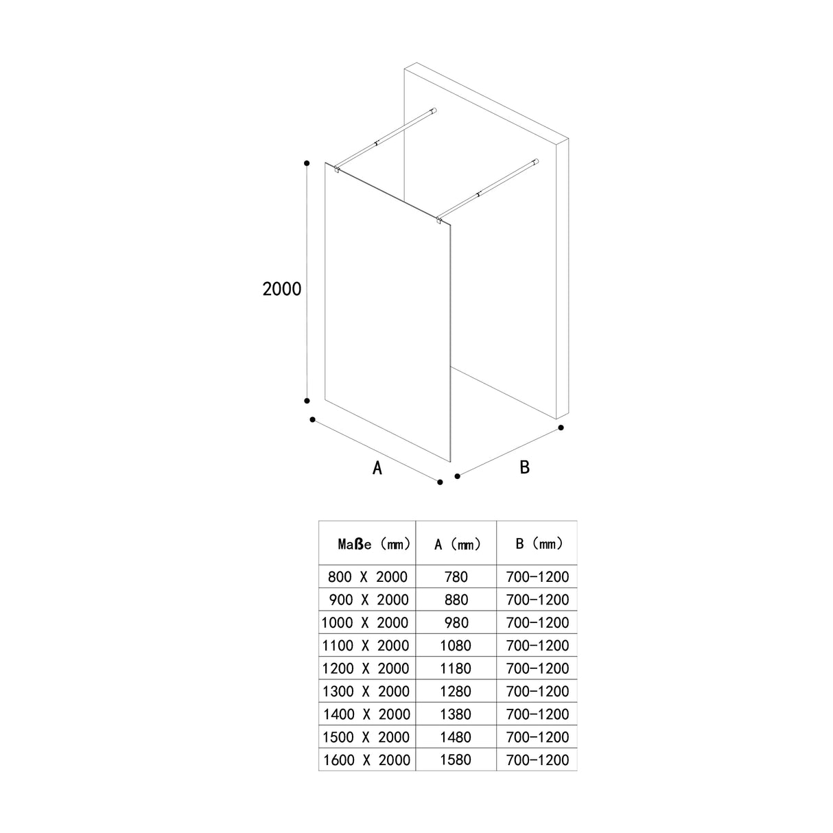 glasvilla Box Doccia Walk-In in Vetro 10mm Parete Doccia in Vetro di Sicurezza ESG con Rivestimento Nano BRAM1 & BRAM3 Bremen2VS