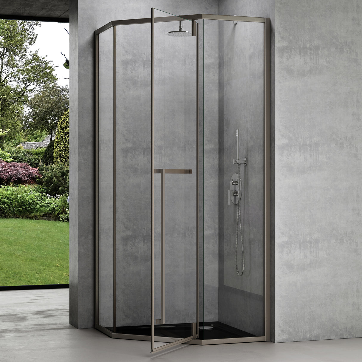 glasvilla Box Doccia in Vetro Temperato di Sicurezza da 8 mm con Telaio Porta in Acciaio Inox Cabina Bagno Pentagonale in Vetro ESG Installazione a Terra Ravenna68