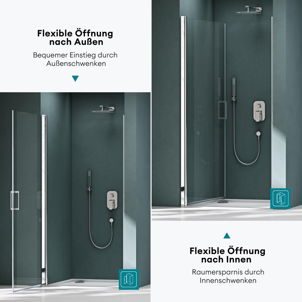 glasvilla Puerta de ducha Puerta de nicho Ducha Separación de ducha Cabina de ducha Puerta oscilante 180° vidrio de seguridad ESG con mecanismo de elevación y descenso vidrio claro y satinado rayas Teramo24K+MS D Nuevo