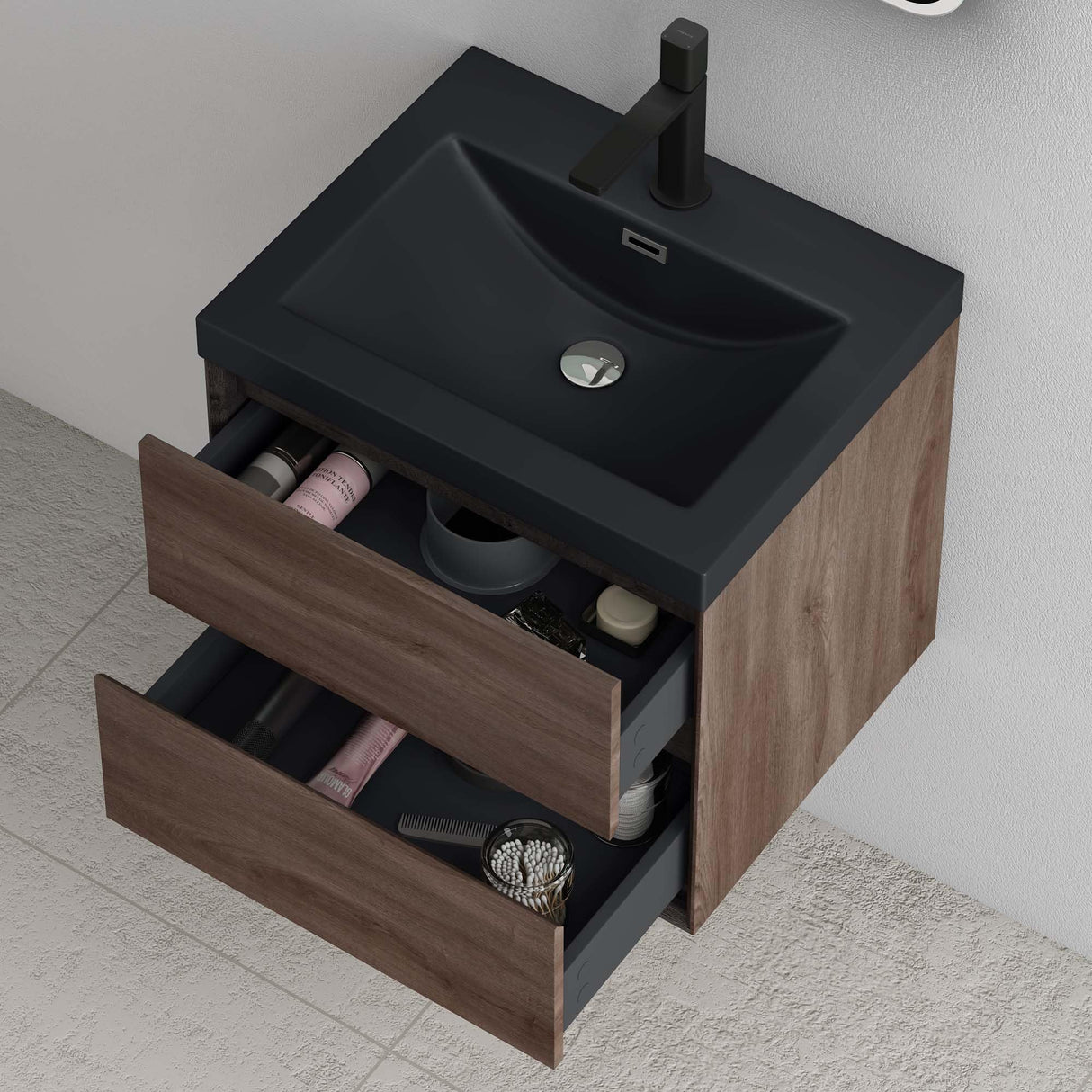 glasvilla Ensemble de Meubles de Salle de Bain Meuble Sous-Vasque 2 Tiroirs avec Fermeture en Douceur avec Lavabo en Anthracite Mat en Solid Surface Rimo