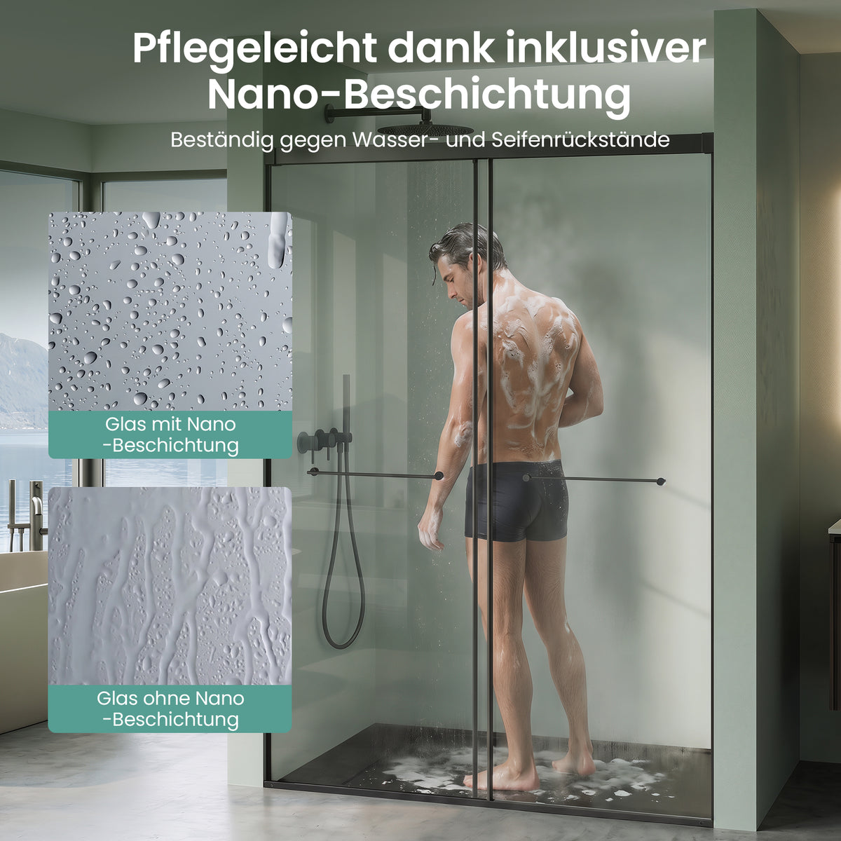 glasvilla Box Doccia Nicchia con Vetro Temperato Trasparente 8mm con Rivestimento Nano, Porta Scorrevole e Maniglia Inox, Porta Doccia con Soft-Close, Teramo67K
