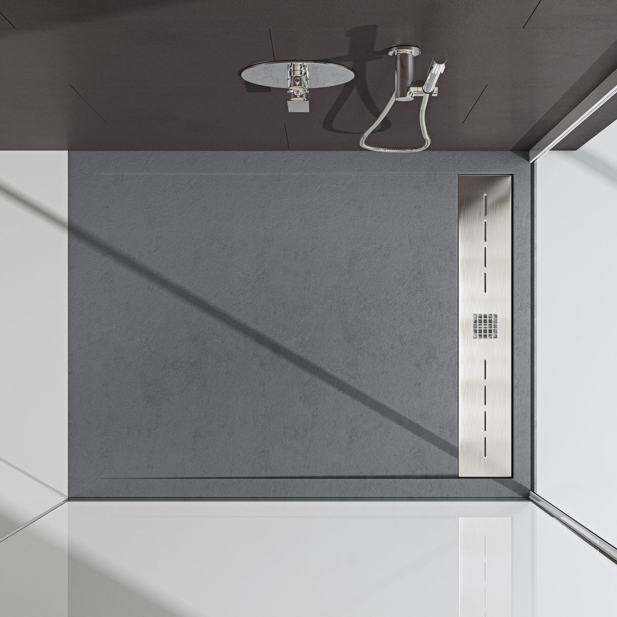 Piatto doccia Glasvilla Piatto doccia per box doccia piatto rettangolare grigio cemento in ghisa minerale di alta qualità Corvus