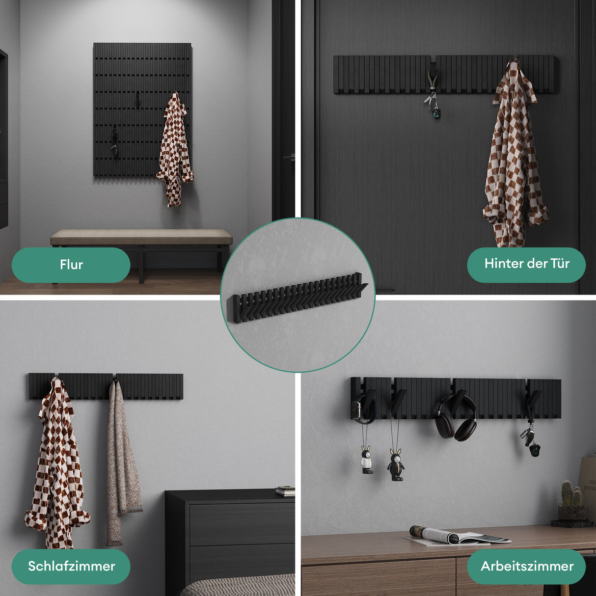 glasvilla Appendiabiti da Parete in Legno, Attaccapanni da Muro Moderno per Camera da Letto, Ingresso, Studio con Gancio Pieghevole e Salvaspazio, Twigro-01