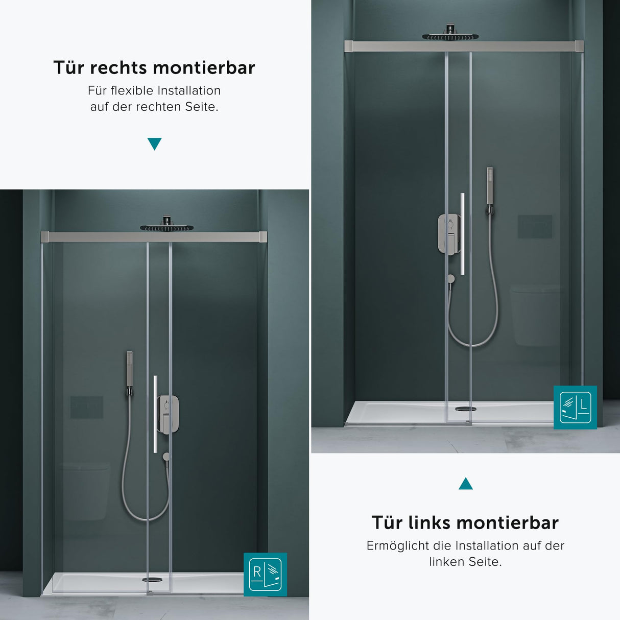 glasvilla Porte de Douche Porte de Niche Paroi de Douche Cabine de Douche Porte Coulissante Verre de Sécurité ESG 6mm Teramo12K