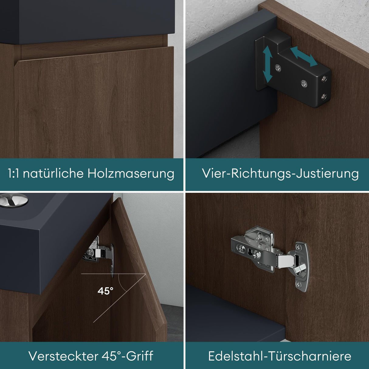 conjunto de muebles de baño glasvilla compuesto por lavabo en antracita mate y mueble bajo lavabo BTH: 46x26x63cm Pisa02