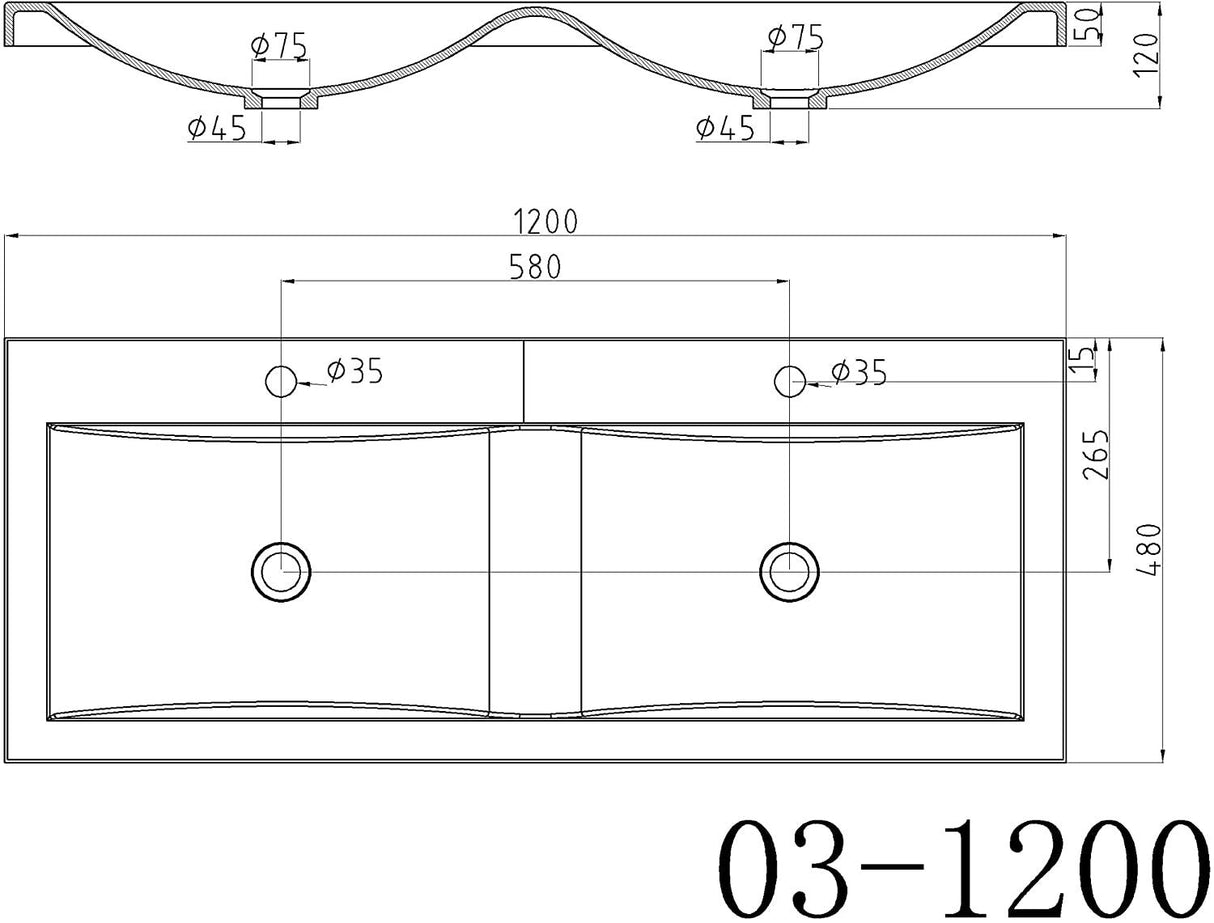 glasvilla lavabo de encastre lavabo 2 tinas mineral de resina rectangular 2 orificios para grifos función de desbordamiento Col03