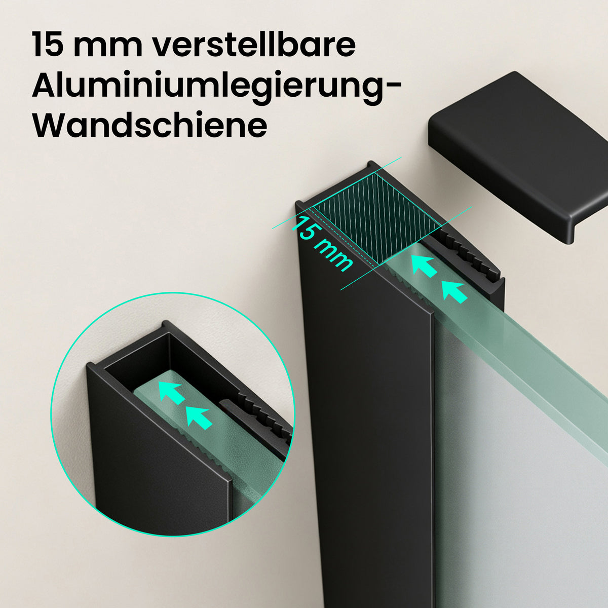 glasvilla Duschwand für Dusche Duschabtrennung Walk-In Dusche Duschtrennwand Schwarz 10mm ESG-Sicherheitsglas NANO Glas Vollsatiniert BRAM1/BRAM3 Bremen02VS
