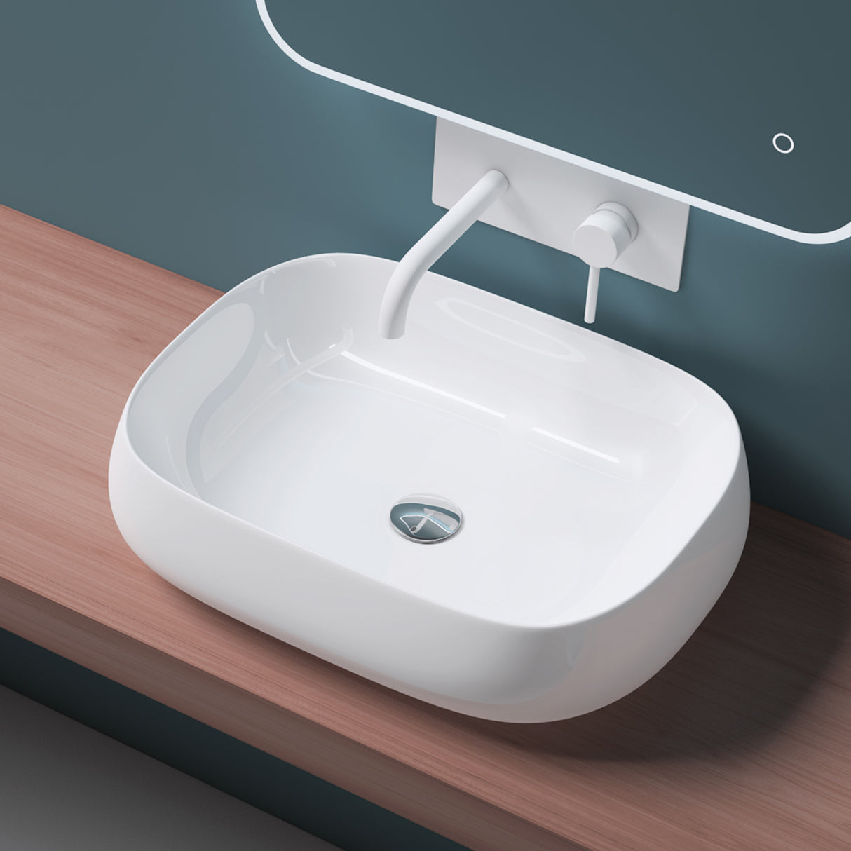 glasvilla Lavabo da Appoggio in Ceramica Lavandino Bagno Bianco con Nano Rivestimenti
