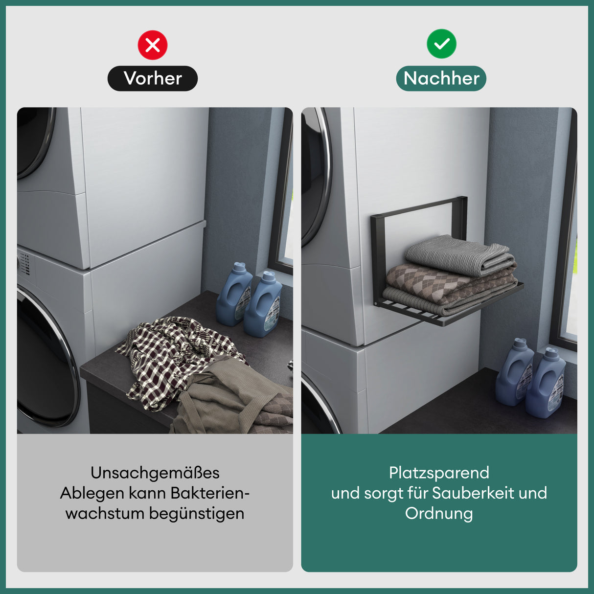 glasvolla Mensola Pieghevole per Lavatrice 41x25cm, Mensola Magnetica Lavatrice in Acciaio al Carbonio, Mensola da Parete Multifunzionale per Bagno e Cucina Folda-01