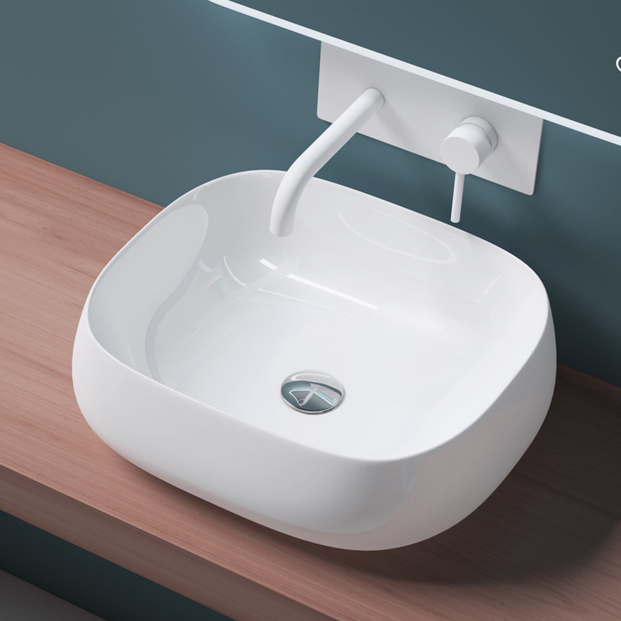 glasvilla Lavabo da Appoggio in Ceramica Lavandino Bagno Bianco con Nano Rivestimenti