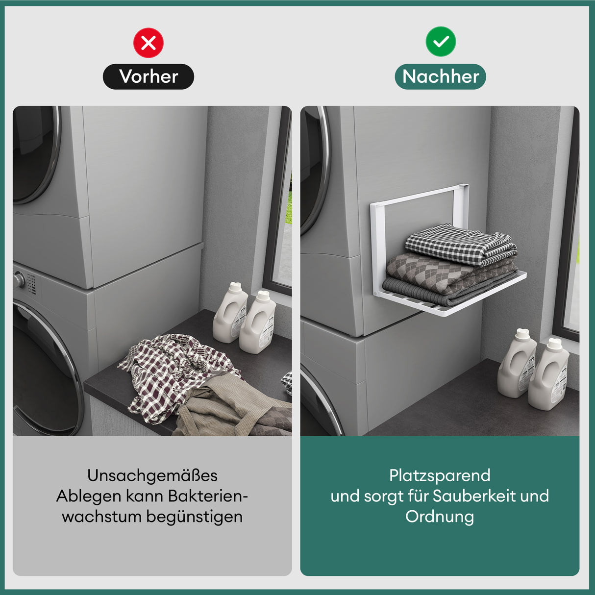 glasvolla Mensola Pieghevole per Lavatrice 41x25cm, Mensola Magnetica Lavatrice in Acciaio al Carbonio, Mensola da Parete Multifunzionale per Bagno e Cucina Folda-01