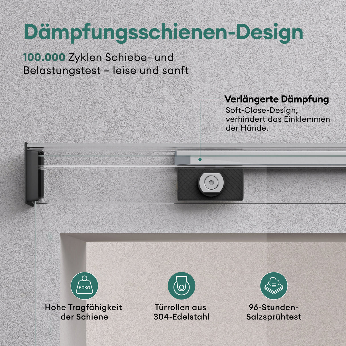 glasvilla Glasschiebetür komplettset Zimmertür Mate Negro 8mm ESG-Sicherheitsglas, Schiebetür Glas negro cepillado con riel de aluminio Muranino-001