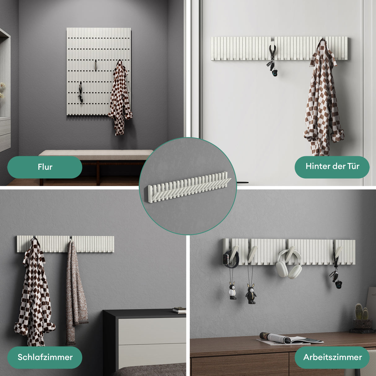 glasvilla Appendiabiti da Parete in Legno, Attaccapanni da Muro Moderno per Camera da Letto, Ingresso, Studio con Gancio Pieghevole e Salvaspazio, Twigro-01