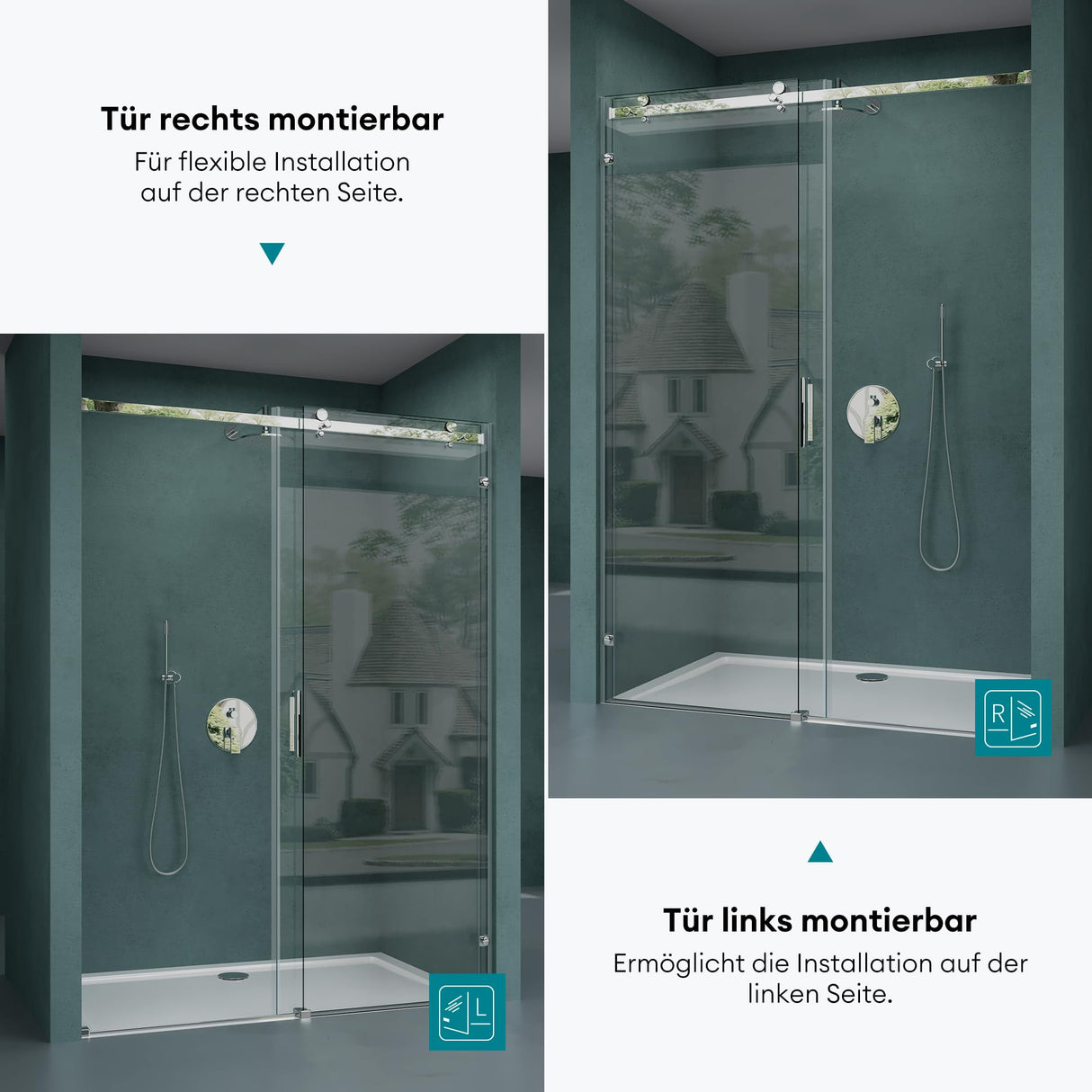 glasvilla Box Doccia per Nicchia in Vetro Trasparente 8mm Box Doccia con Porta Scorrevole in Vetro di Sicurezza ESG con Rivestimento Nano Teramo04-2